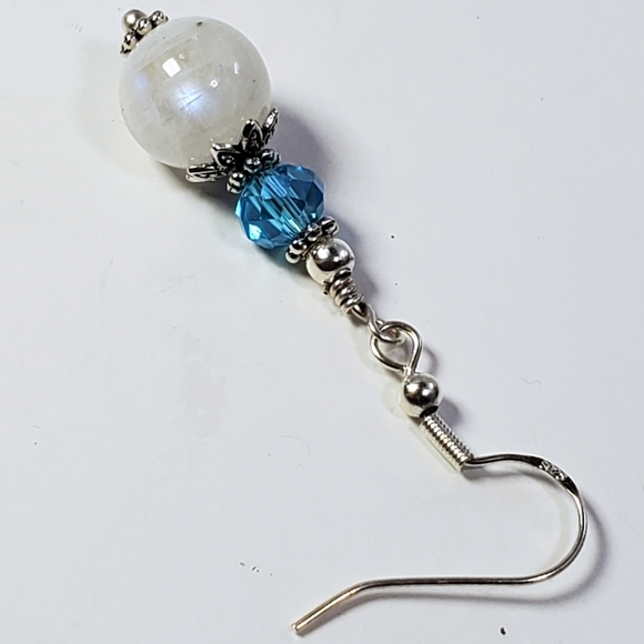 Moonstone and Aqua Crystal Drop Earrings - Picture 6 of 8